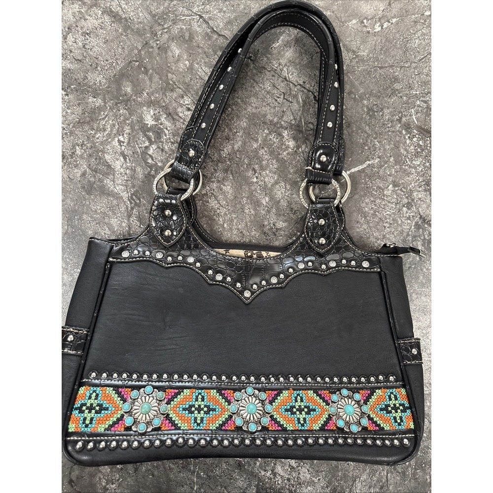 Montana West American Bling Embroidered‎ Embellished Purse Western Bag Black
